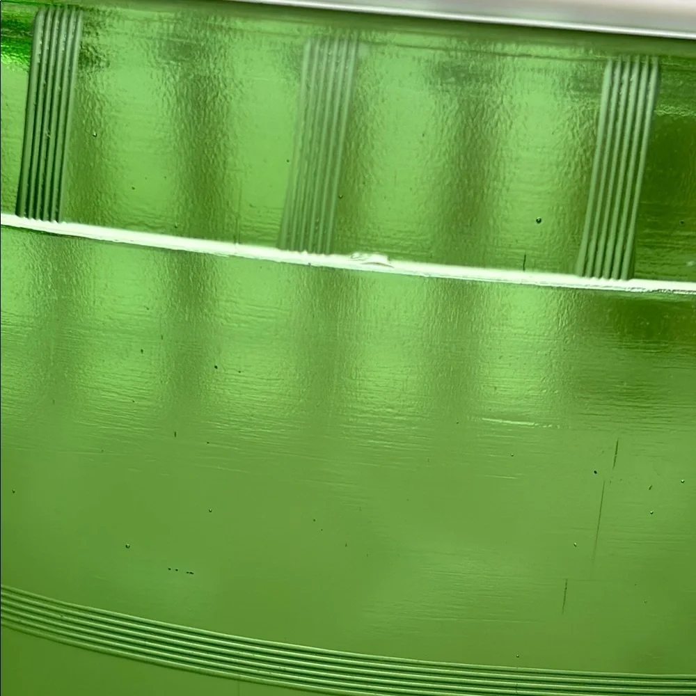 Vintage Uranium Green Depression Glass Ice Bucket with Floral Design